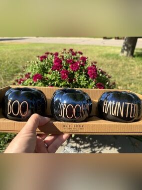NEW Set of (3)Rae Dunn BOO/SPOOKY/HAUNTED pumpkin candle Holders WITHOUT candles